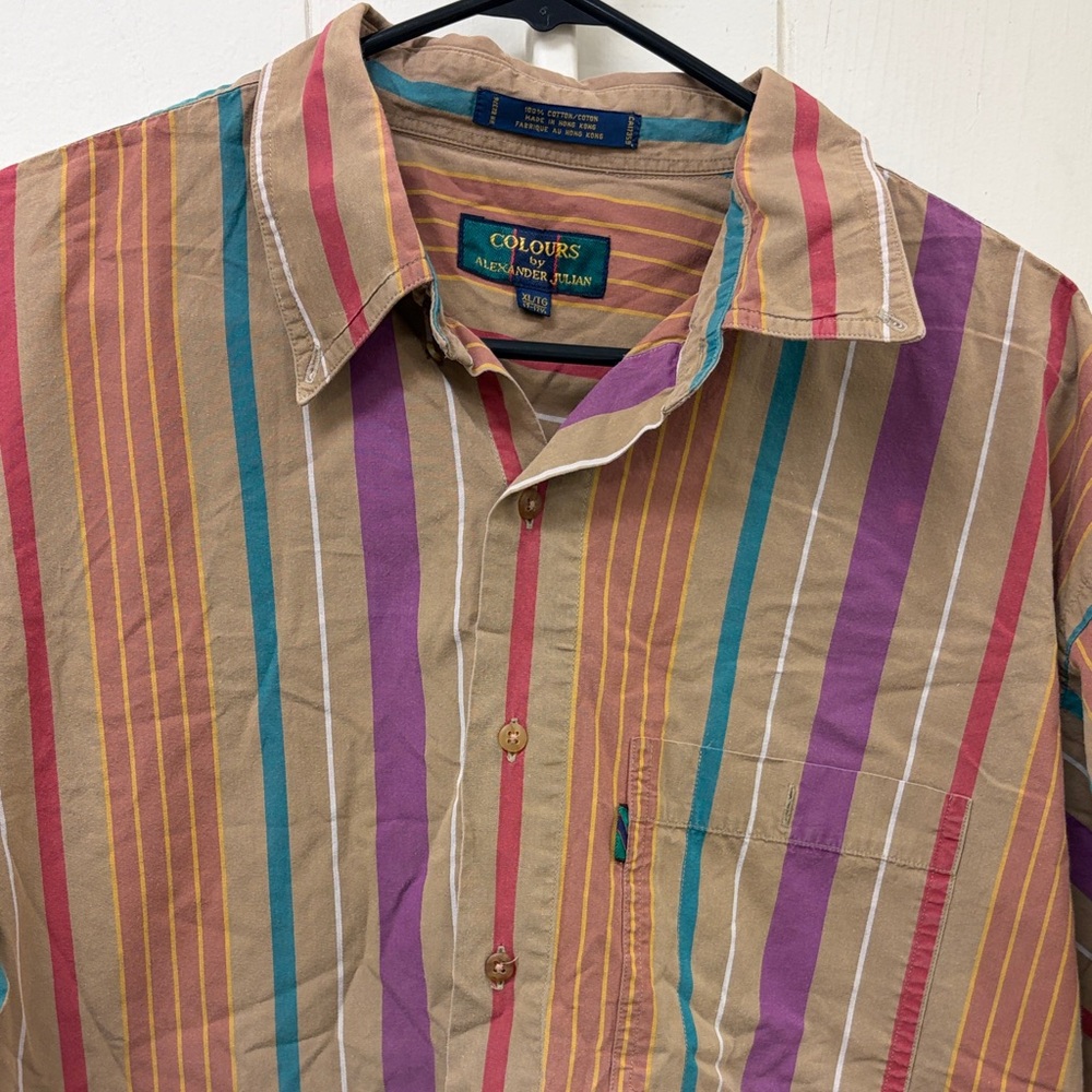 Vintage Alexander Julian Men's Vibrant Striped Button Down Shirt
